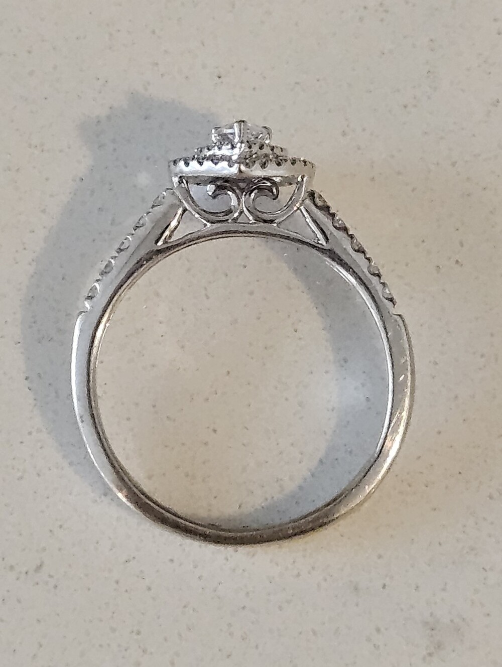 Luxury 14k White Gold Natural Diamond Pear Halo Engagement Wedding Promise Ring - Picture 4 of 6